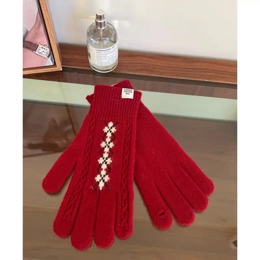 Stylish Acrylic One Tip Touch Screen Gloves Diamond Cable Cold Proof Long Winter Knitted Gloves Cycling Gloves Student