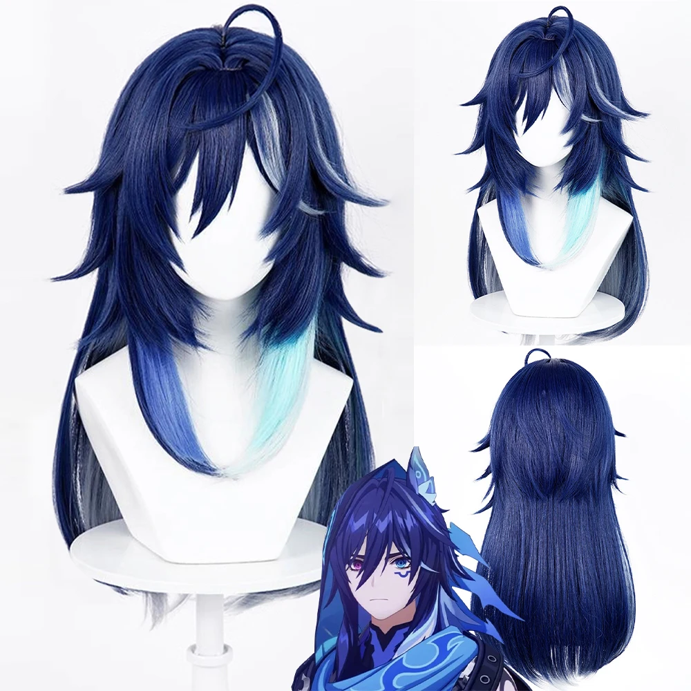 Genshin Impact Ororon Wig Long Synthetic Straight Blue Highlights Game Cosplay Heat Resistant Wig for Daily Party