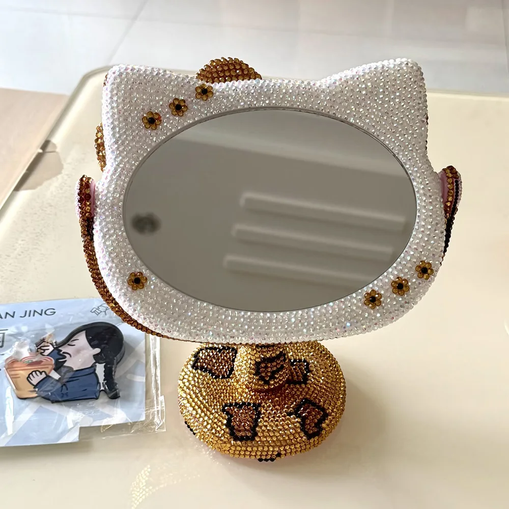 Hello Kitty Kawaii Crystal Mirror Shiny Rhinestones Handheld Mirror Girl Birthday Gift Living Room DecorationNJMK890 view 4
