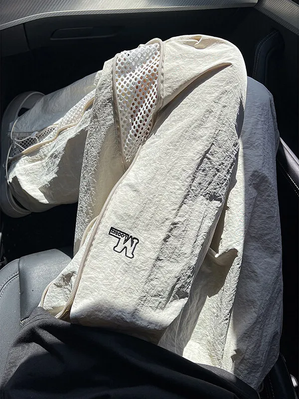 

Мужские брюки из ледяного шелка с вырезом Me, летние тонкие боковые молнии, спецодежда Qui Dry, уличные крутые спортивные повседневные брюки