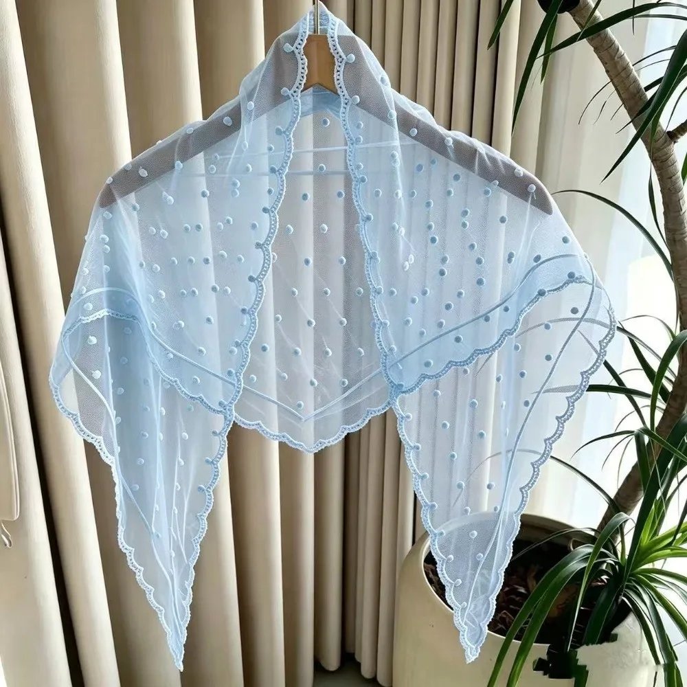 Elegant Lace Embroidered Triangle Scarf Polka Dot Multi-Functional Shawl Wrap Sheer Pastoral Style Head Scarf For Women