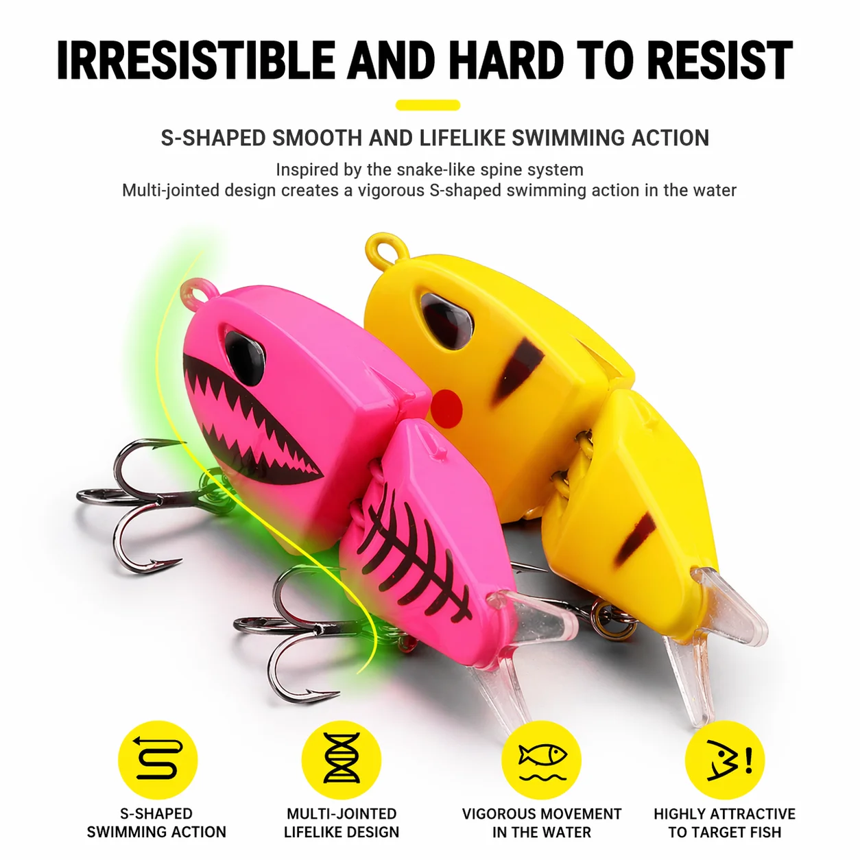 Mehrteiliger Swimbait 2-Segment Harter Köder, MM60, Crankbait mit Dreifachhaken Sinkender Minnow für Barsch, Hecht, Süß- und Salzwasser – Detail 4
