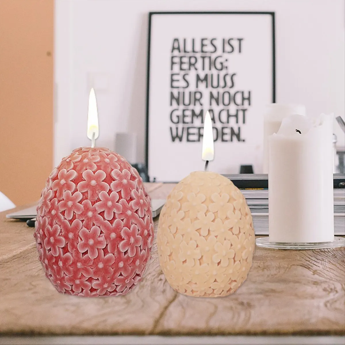 BHBL Carving Flower Egg Silicone Candle Mold Catharanthus Ball Soap Resin Plaster Mould Chocolate Cake,L