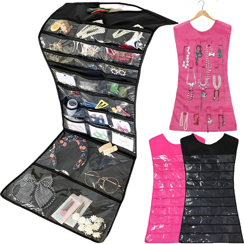 Creative Multi-cell Jewellery Storage Bag Foldable Jewelry Hanging Holder Clear Double Sided Rack Necklace Earring Organizer