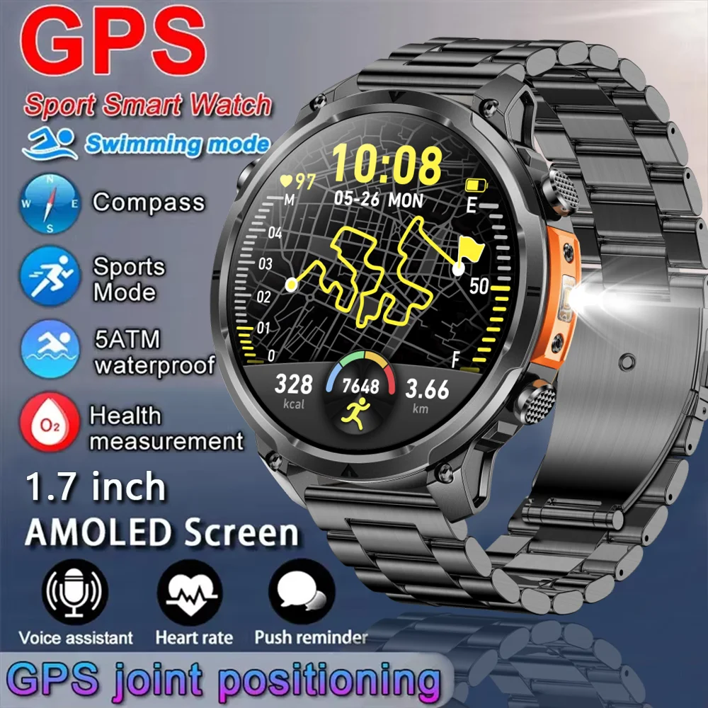 

2025 New Men GPS Smartwatch 1.7" HD Screen Military Call IP68 Waterproof 100 Sport Modes Smart Watch with 720mAh Large Battery