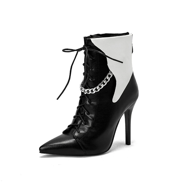 Botas De Mujer  Ankle Boots for Women Sexy Fashion Pointed Back Zipper Cross Tied High Heels Dress Party Shoes Big Size 48 2009