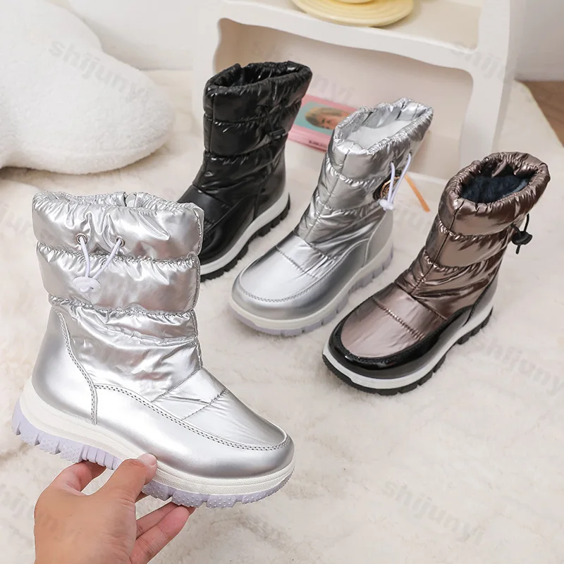 

Winter Kids Snow Boots Children's Knee-high Boots 2025 New Warm Plush Outdoor Platform Non Slip Girls Boys Waterproof Long Boots