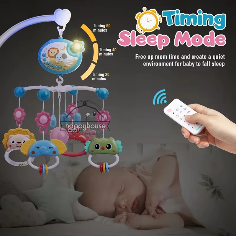 Mobile de berceau musical pour bébé de 0 à 6 mois, avec lumières, Projection musicale, jouets de berceau télécommandés pour nouveau-né