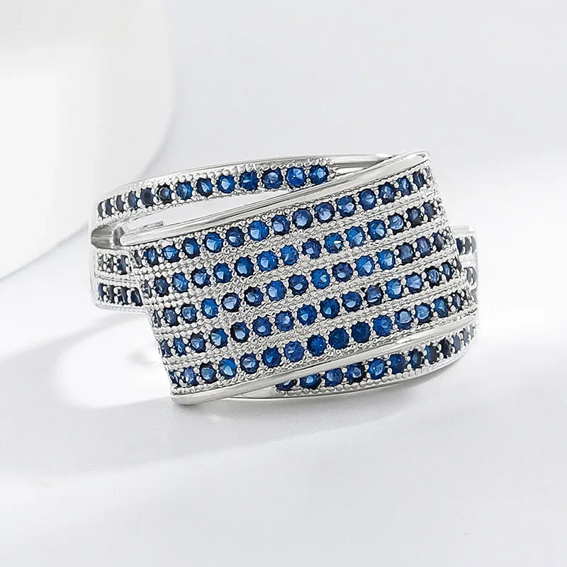 خواتم الزفاف الفاخرة للنساء مايكرو الأزرق كريستال زركونيا رائعة النحاس الإناث الكلاسيكية المفتوحة خاتم اكسسوارات هدايا #1