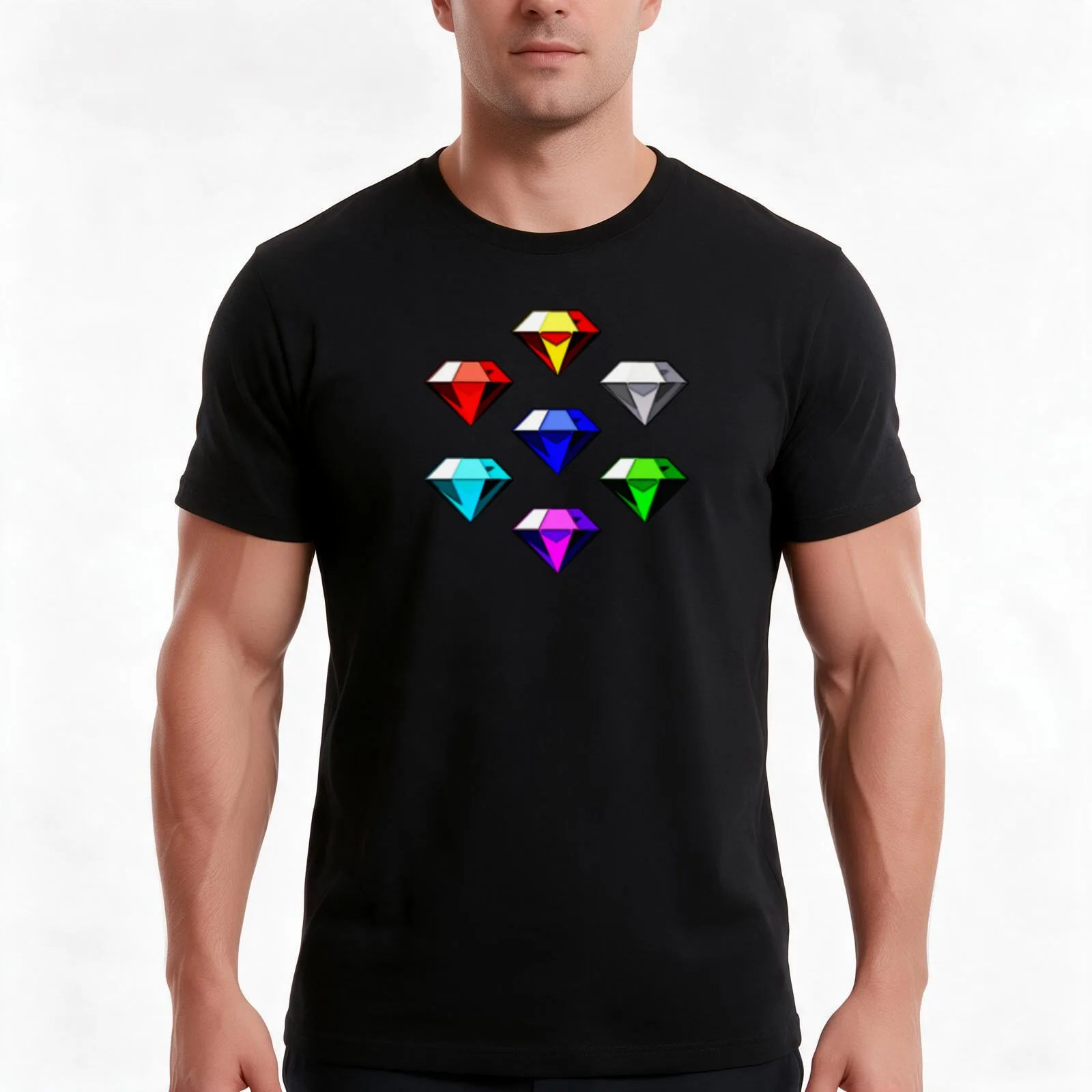 chaos emeralds T-Shirt, Summer Casual Cotton Tee, Oversized Streetwear Tops, Vintage Graphic Print, Loose Fit Short Sleeve