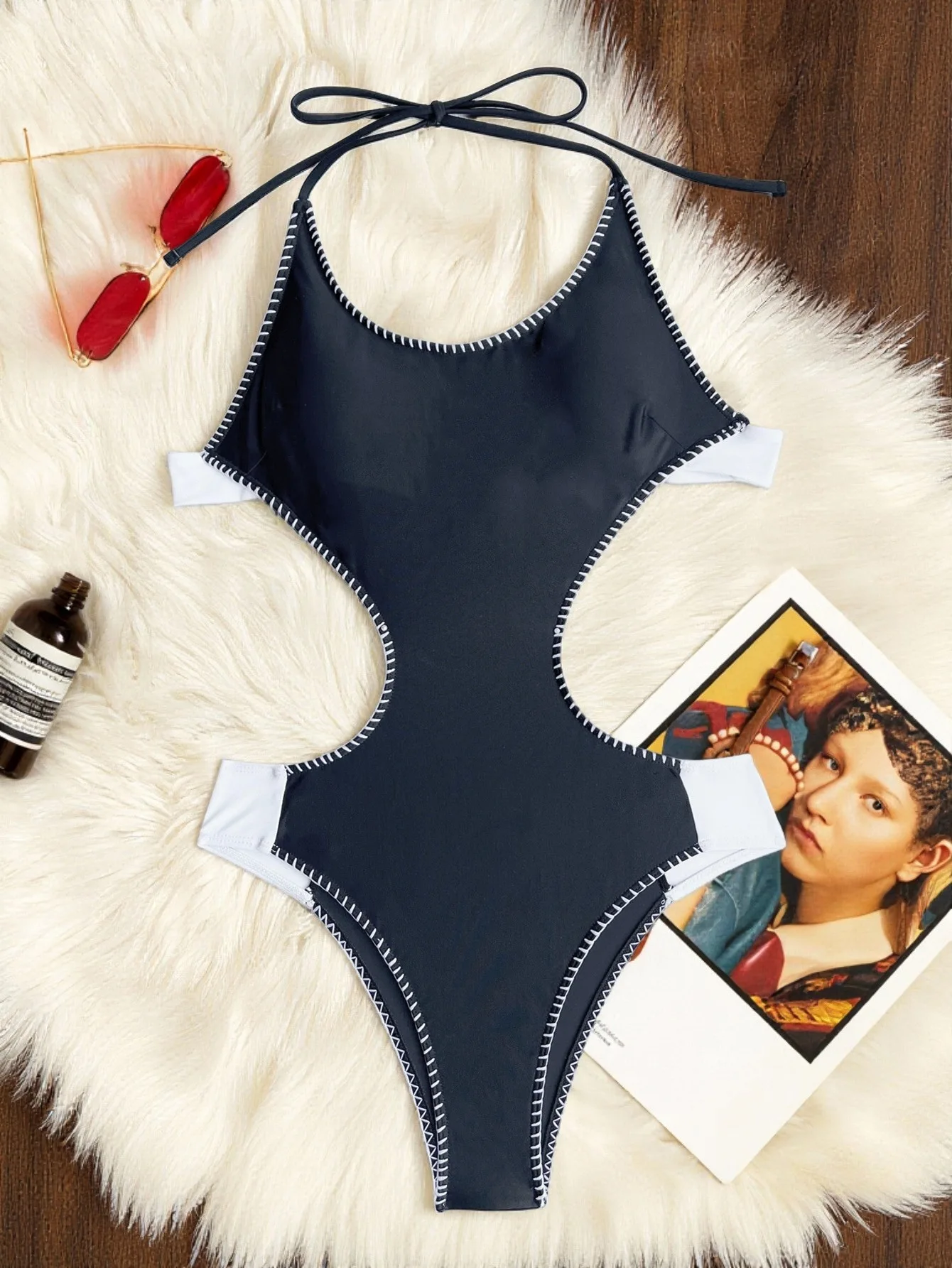 sexy patchwork halter costume da bagno intero scava fuori vita bikini costumi da bagno body donna biquini costumi da bagno tankini trikini