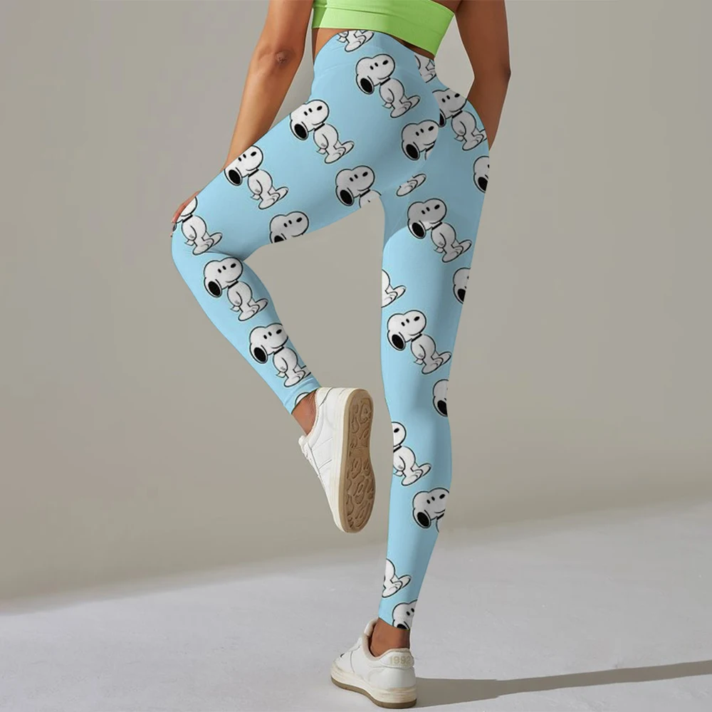 Mallas con estampado de dibujos animados de Snoopy, pantalones sexis para mujer, mallas Push Up, mallas deportivas de moda para gimnasio, pantalones deportivos de cintura alta