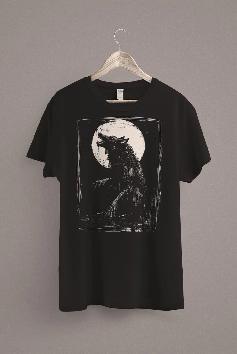 Scary Wolf T-shirt Grunge Outfit Werewolf Dark Thriller High Quality Print Casual Gothic Voodoo Punk Horror Personality T-shirt