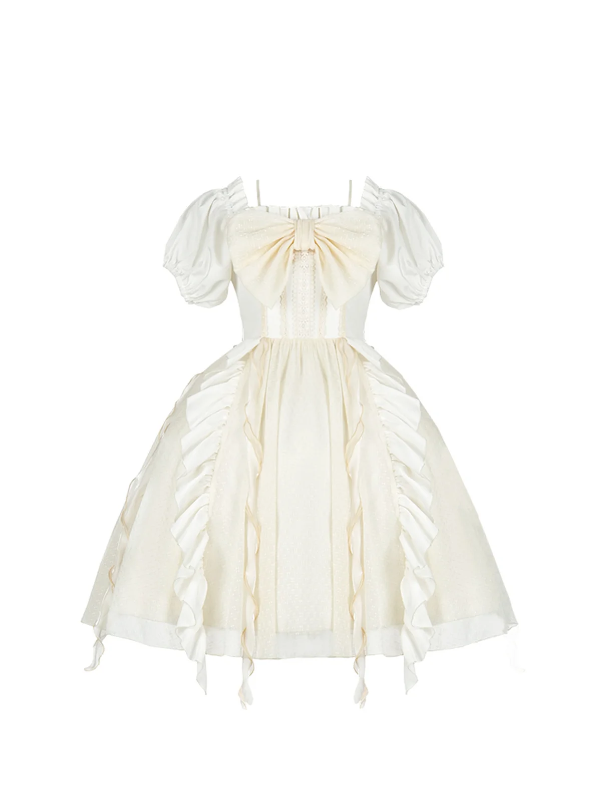 Withpuji Original French Romantic Style Cosplay Lolita Op Elegant Girls White Puff Sleeve Bowknot Noble Moonlight Dress