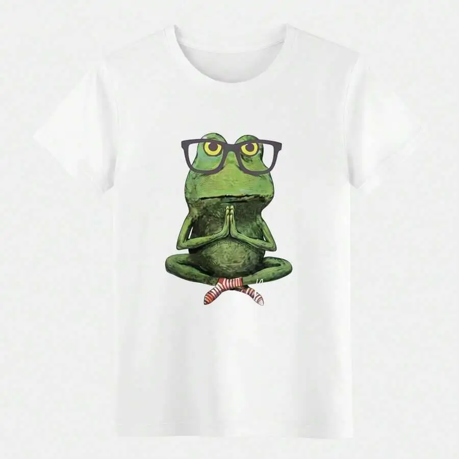 Cartoon Yoga Frog Soft Vintage T-Shirt,Funny Animal Graphic Tee 100% Cotton Trendy Y2K Short-Sleeve Tee-Soft, Quick-Drying,