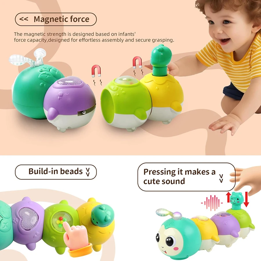 Babykruipspeelgoed - met muziek en LED-licht, muzikaal rupspeelgoed voor 6-12-18 maanden+, babybuiktijd voor peuterspeelgoed