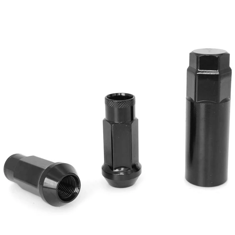 Lug Nut Open Wheel Nut, Tapered Acorn Seat, 20 Forged Lock Nuts Racing Nut And 1 Nut Socket Key (Black)