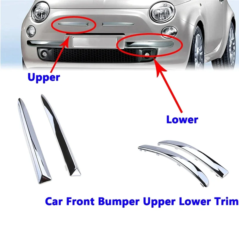 

4Pcs/Set Front Bumper Trim Protective Molding Chrome Strips For FIAT 500 07-15 735455041 735455042 735455056 735455057