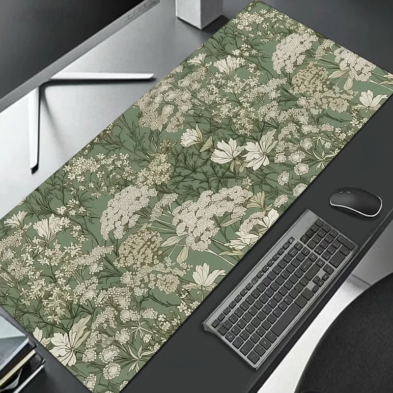

1pc Large Vintage Floral Gaming Mouse Pad flower Desk Mat Non-Slip Rubber Base Stitched Edges for Home Office Gaming PC Setups
