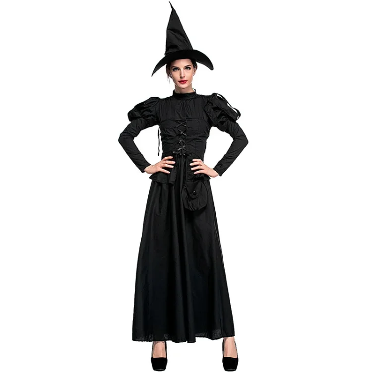 Disfraz de bruja malvada para mujer adulta, Vestido de estilo corsé de manga larga, negro, Disfraces de Halloween, Cosplay