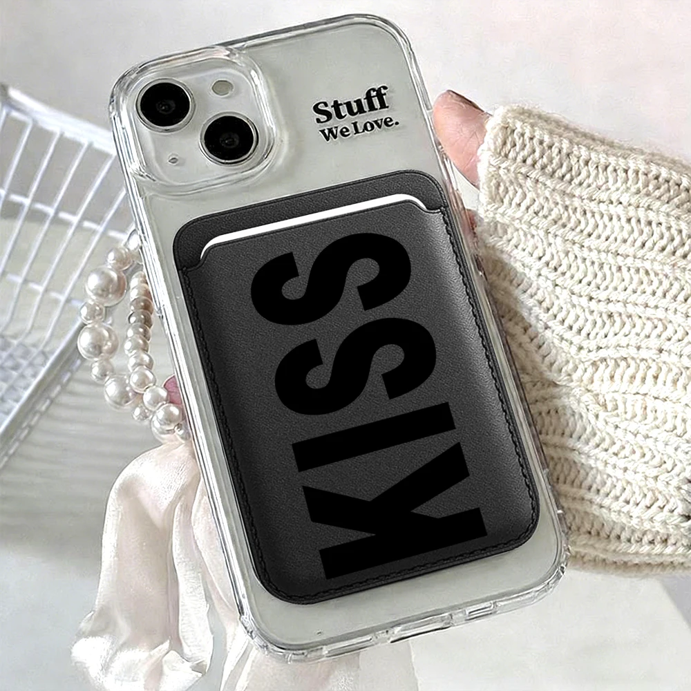 Phone Cases Aesthetic - Aesthetic Fashion English “Kiss”Leather Phone Card