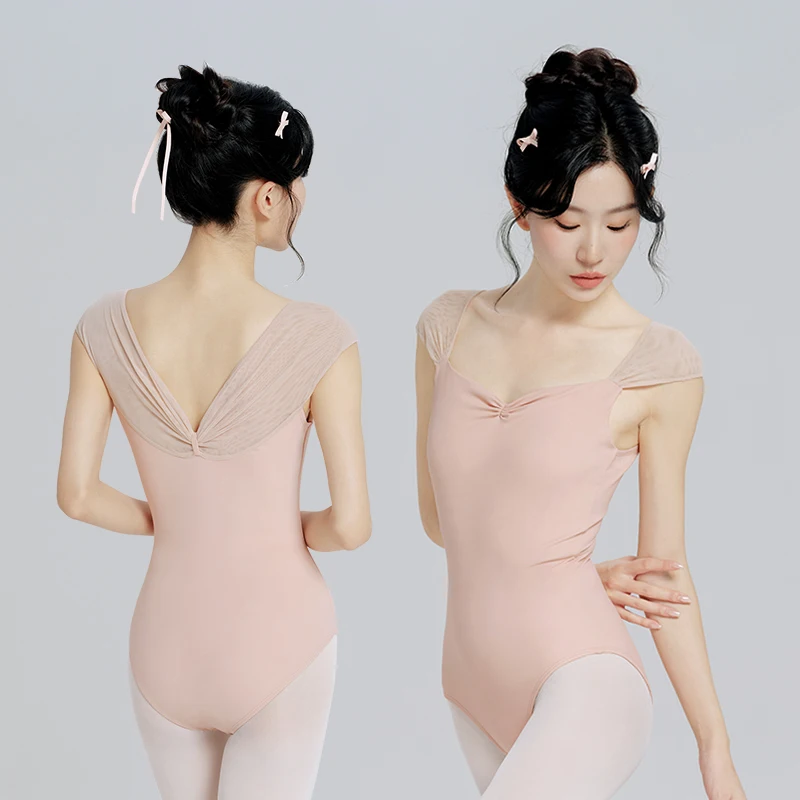 

Женские балетные трико, розовые танцевальные трико, нейлоновая сетка, гимнастический купальник для взрослых, балетные боди без рукавов