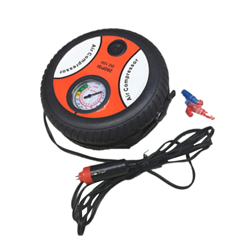 

12V Car Tire Inflator Portable Air Compressor Pump High Pressure Red Small Size Smooth Surface Easy Use Home Outdoor