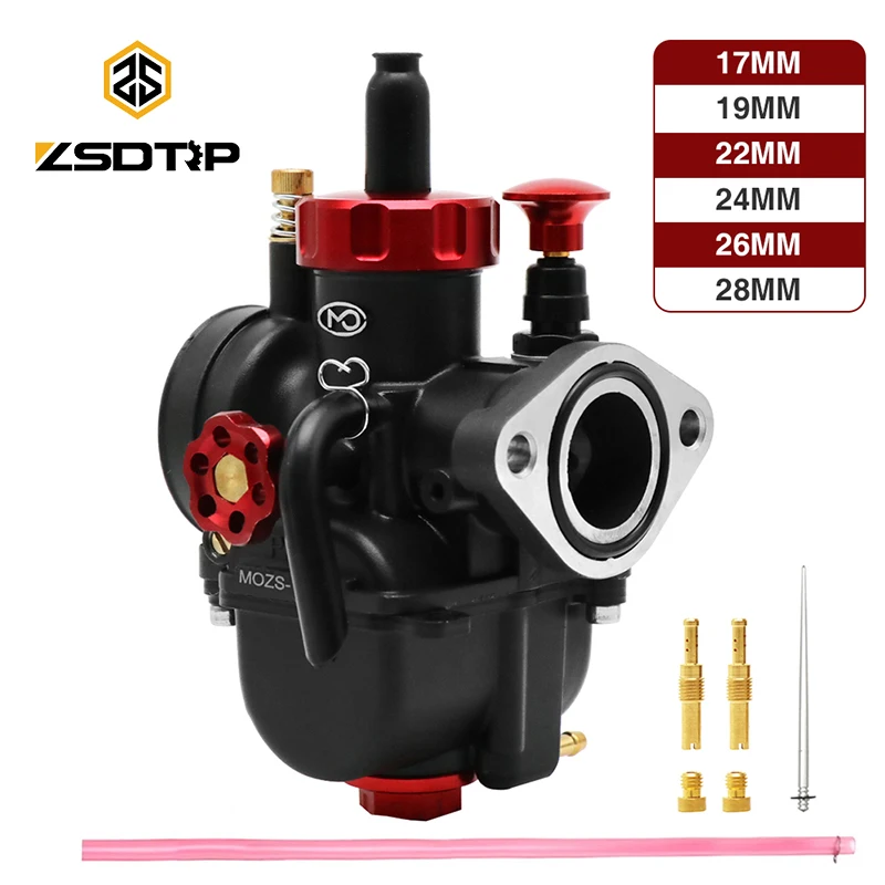 

ZSDTRP PE Carburetor 17 19 22 24 26 28mm Flange Carburetor with Oil Filter Cable Choke For 100cc 125cc 250cc Dirt Pit Bike