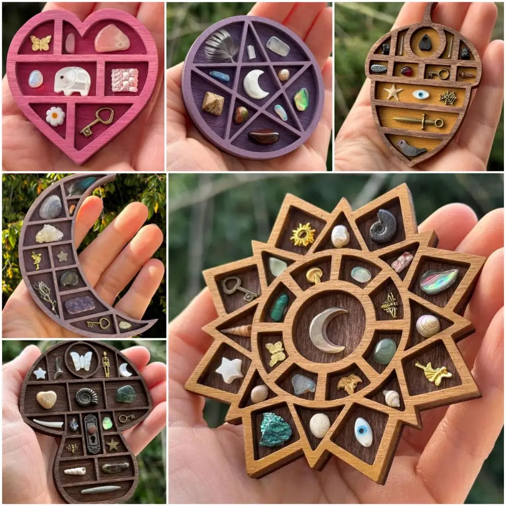 Mehrfarbiges Miniatur-Schmuckregal, verschiedene Gitter, Mond, Pilz, Puppenhaus, Regal, Herz, Stern, Nussfächer