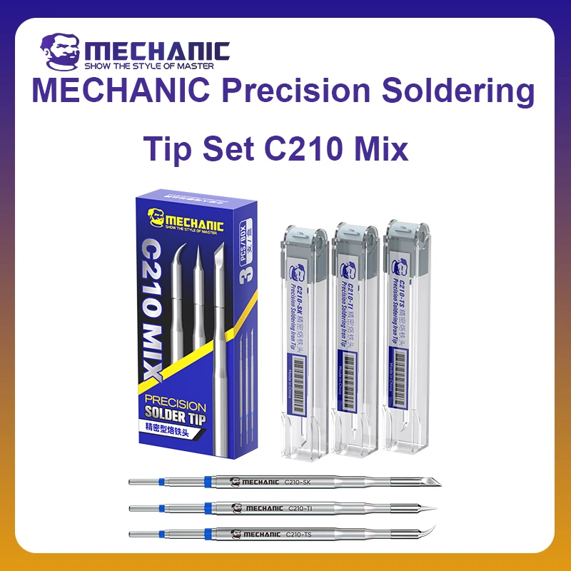 

MECHANIC OFFICIAL Precision Soldering Tip Set C210 Mix 3In1 Tips Integrated Soldering Iron Tip SMD Head for C210 Series Solder