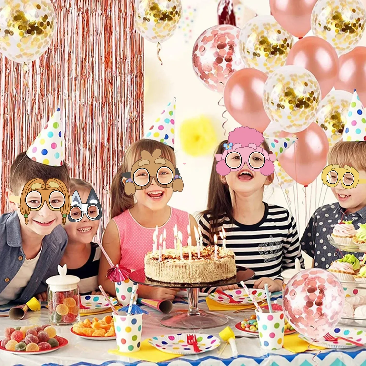 6/12/24 قطعة/المجموعة/المجموعة قناع أزرق البنغو حفلة عيد ميلاد ورقة نظارات قناع صور الدعائم للأطفال حفلة زينة باردة لوازم