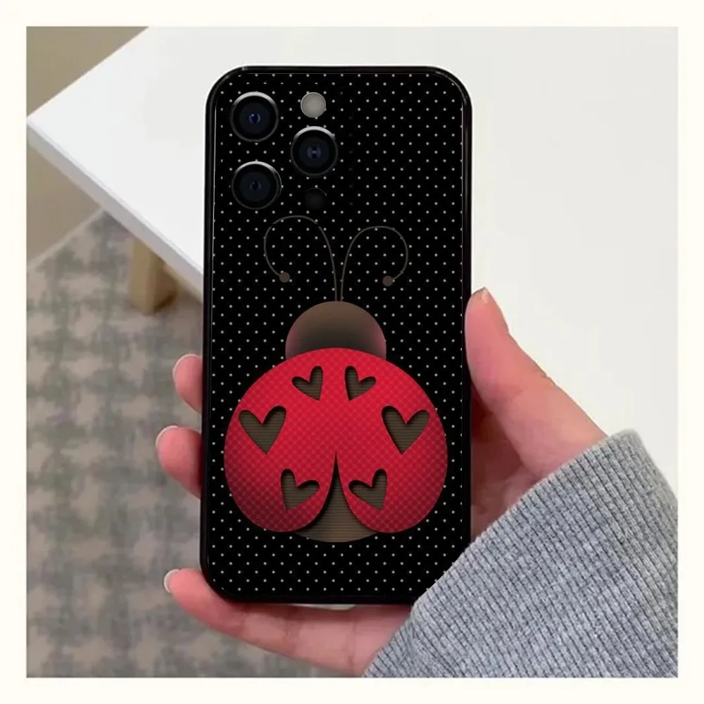 Insect Seven-star ladybug Phone Case For Apple iPhone 15,14,13,12,11,Pro,X,XS,Max,XR,Plus,Mini Soft Black Cover