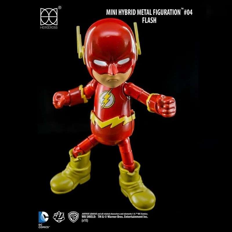 Herocross Figure The Flash Green Lantern Creative Alloy Model Cute Version Joint Movable Can Emit Light Magnetic Bottom Boy Toy