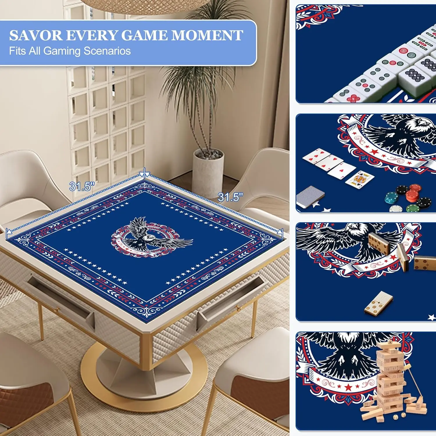 80cm Patriotic Eagle Red White Blue Noise‑Reducing Flexible Mahjong Mat for Table Board Game Tile Game Family Party