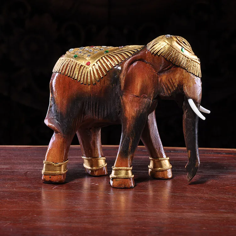 Thailand Entrance Decoration Home Office Wooden Decoration Handmade Wood Carving Small Elephant Decoration Wholesale 140244