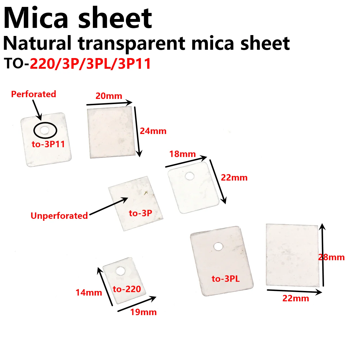 200PCS Mica Sheet TO-220 247 264 Square high temperature resistant natural transparent mica sheet heat sink TO-220 TO-3P TO-3PII