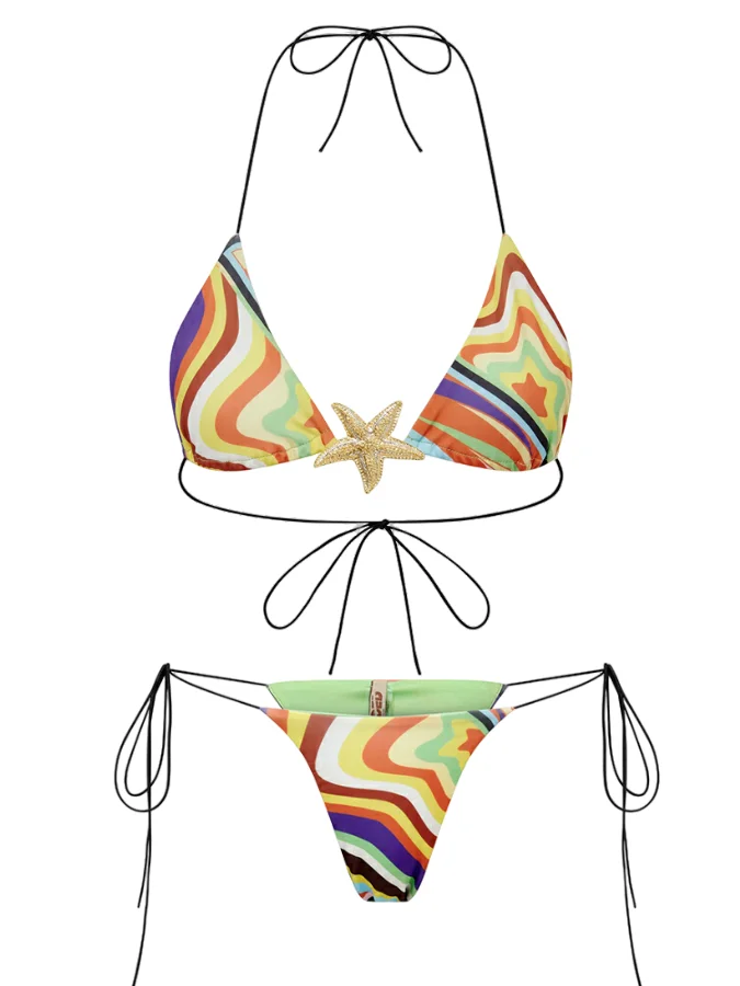 Colorful  Micro Bikini Set Printing Women\'s Swimwear Hanging Neck 2 Piece Swimsuit Vacation Cover-up Sexy Bathing Suits 2024