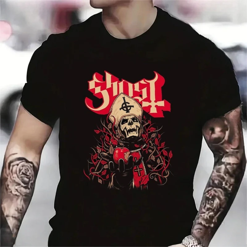 for Men  O Neck Summer Casual Cotton Short Sleeve Tees Fashion Streetwear Men Tops Funny Ghost BC Heavy Rock Band T-Shirts