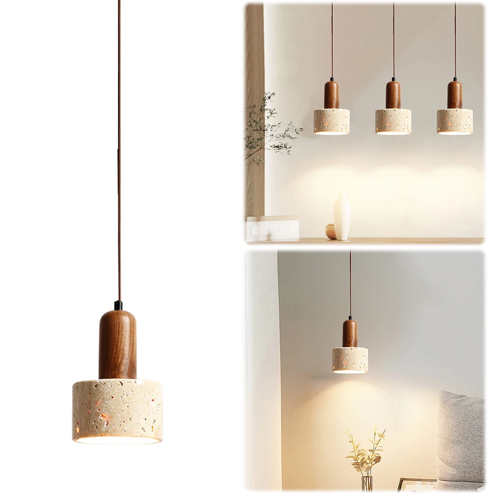 

Japanese Pendant Light Decorative Stone Wood Cream Light Modern Bedside Cement Pendant Lamp Creative for Living Room Bedroom