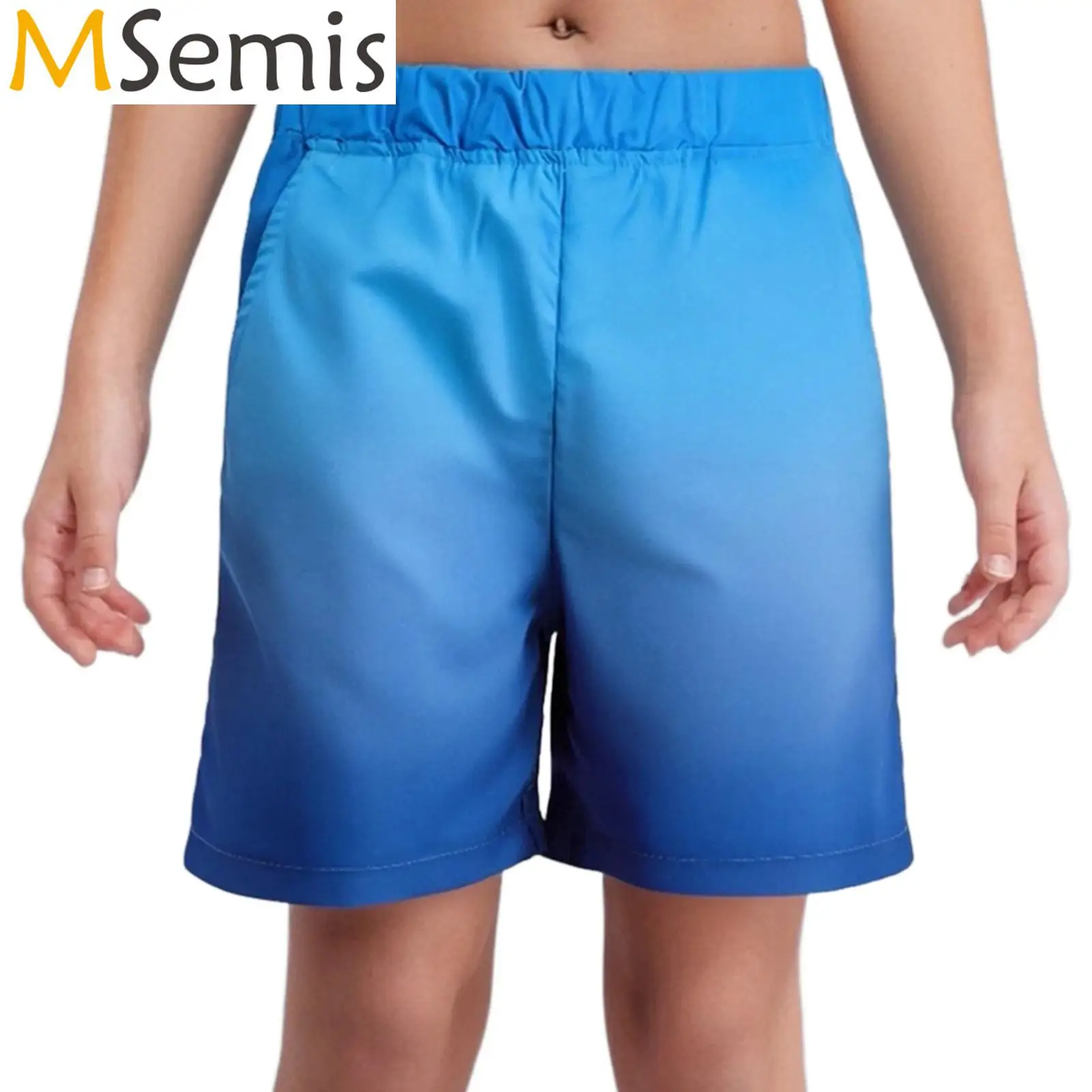 

Kids Boys Swimwear Gradient Color Swim Trunks Swimsuit Beachwear Swimming Surfing Elastic Waistband Shorts with Pockets