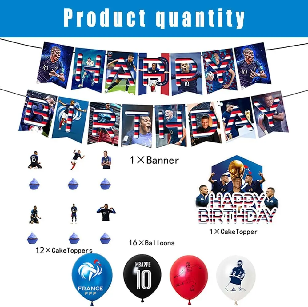 30 قطعة من زينة حفلات أعياد الميلاد على شكل نجمة كرة القدم، بالون مستلزمات حفلات كيليان ستار، لافتة عيد ميلاد سعيد، حفلة كعكة علوية للأطفال #2