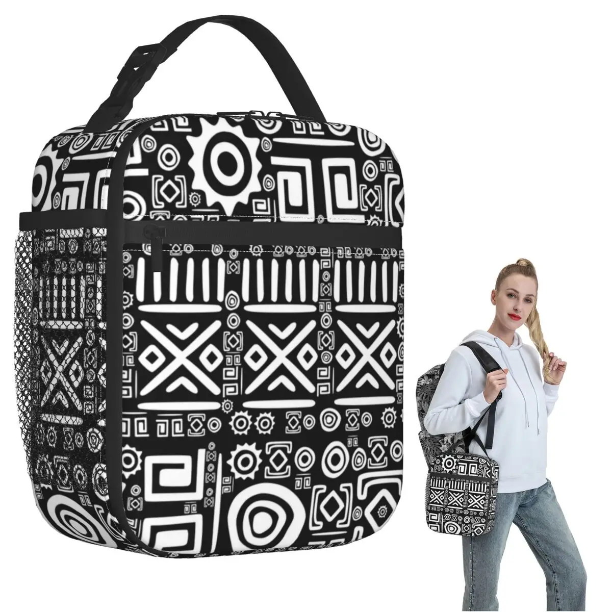 

Ethnic African Pattern Insulated Lunch Bag for Women Kids Portable Food Boxes Thermal Lunch Box Tote