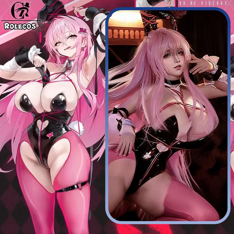 

ROLECOS Nikke Game Goddess of Victory Velvet Cosplay Costume Velvet Sexy Pink Bunny Girl Suit Women Halloween Adults Outfit