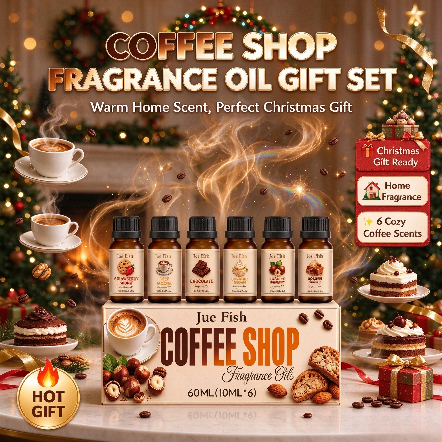 Coffee Shop Scent Fragrance Oil Set Aroma Oil Gift Box for Diffuser Humidifier Home Air Freshener Craft Oil Christmas  Gift Pack
