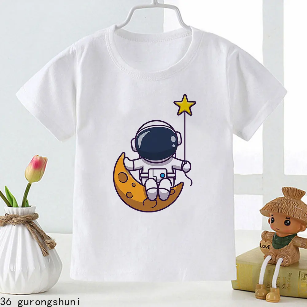 

Funny 2-12 Years Old T Shirt Cartoon Clothes Cute Astronaut Print T Shirt Enfant Boys Girls Short Toddler Tees Harajuku Tops