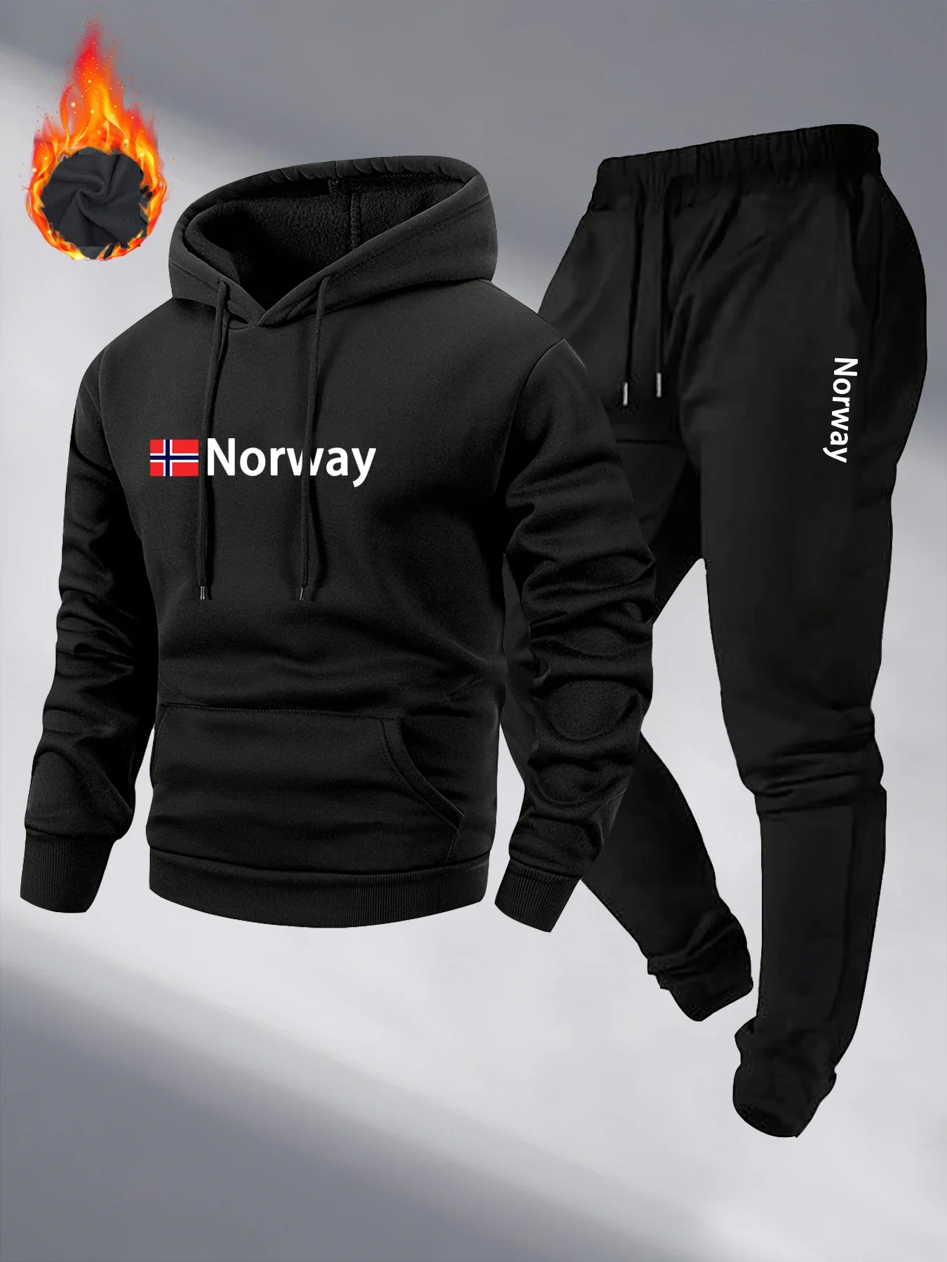 Nouveauté Automne 2025 : Ensemble Sportif Populaire à Capuche, Imprimé Norvège, Sweat-shirt et Pantalon Décontracté Tendance