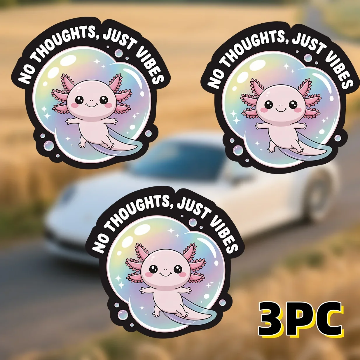 3PCS 자동차 오토바이 '사고 없이, 진동만' 아홀로틀 스티커, 사랑스러운 만화 데칼, 독특한 자동차 모토 스타일링 액세서리