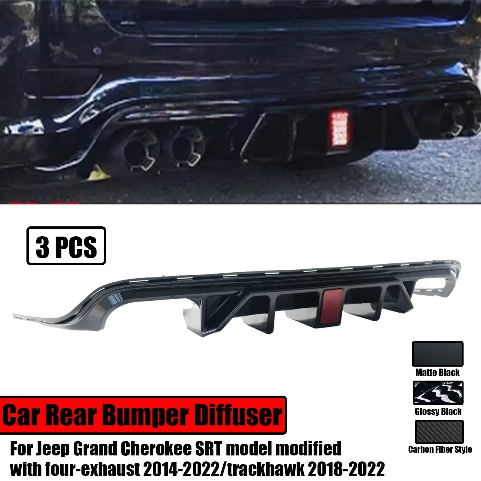 Car Rear Bumper Diffuser With LED For Jeep Grand Cherokee SRT Model Modified With Four-Exhaust 2014-2022/Trackhawk 2018-2022