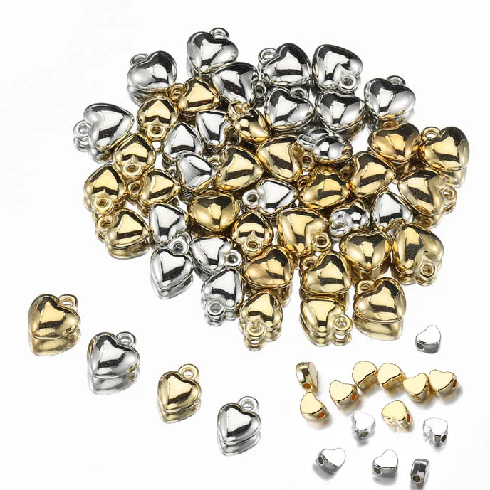 

100pcs CCB Plastic Heart Bead Pendant for DIY Jewelry Making Bracelet Necklace Earring Pendant