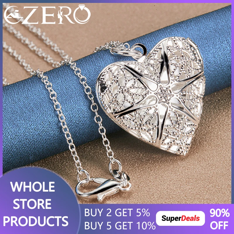 ALIZERO 925 Sterling Silver Heart Photo Frame Pendant Necklace 16-30 Inch Chain For Women Fashion Charms Jewelry Wedding Gifts